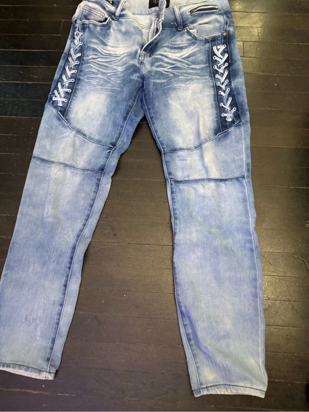 Women’s Light Blue Lace-Up Detail Jeans